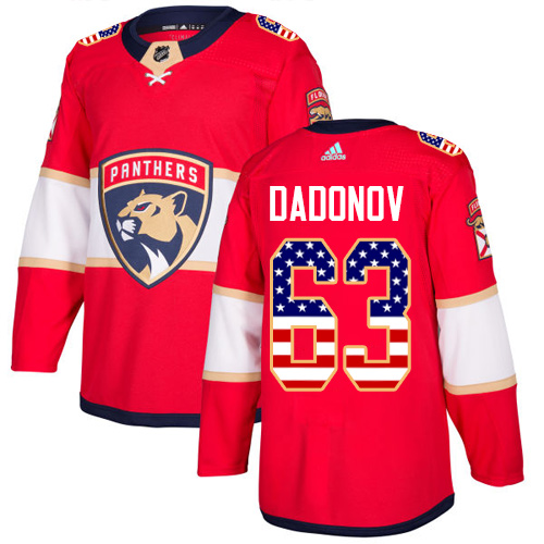 Adidas Panthers #63 Evgenii Dadonov Red Home Authentic USA Flag Stitched NHL Jersey